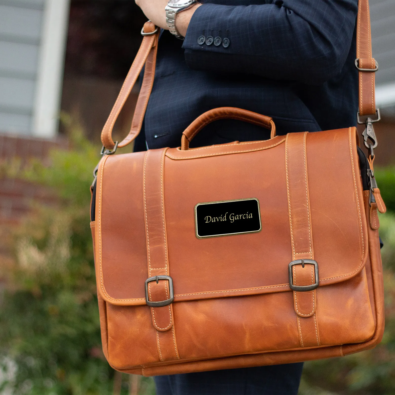 Briefcase Leather Buffalo Hide Flap Closure