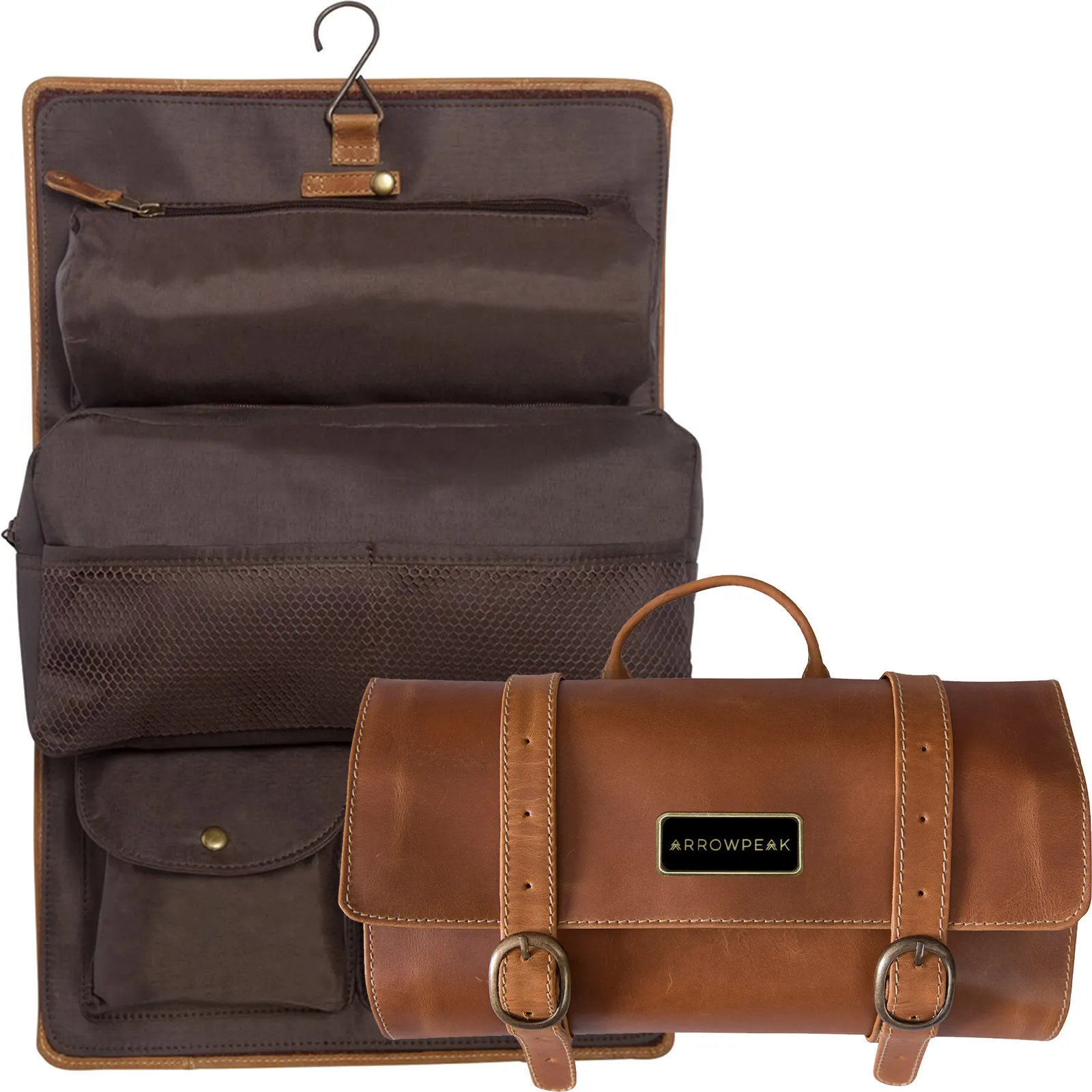 Travel Kit Bag Leather Buffalo Hide Roll-Up Design