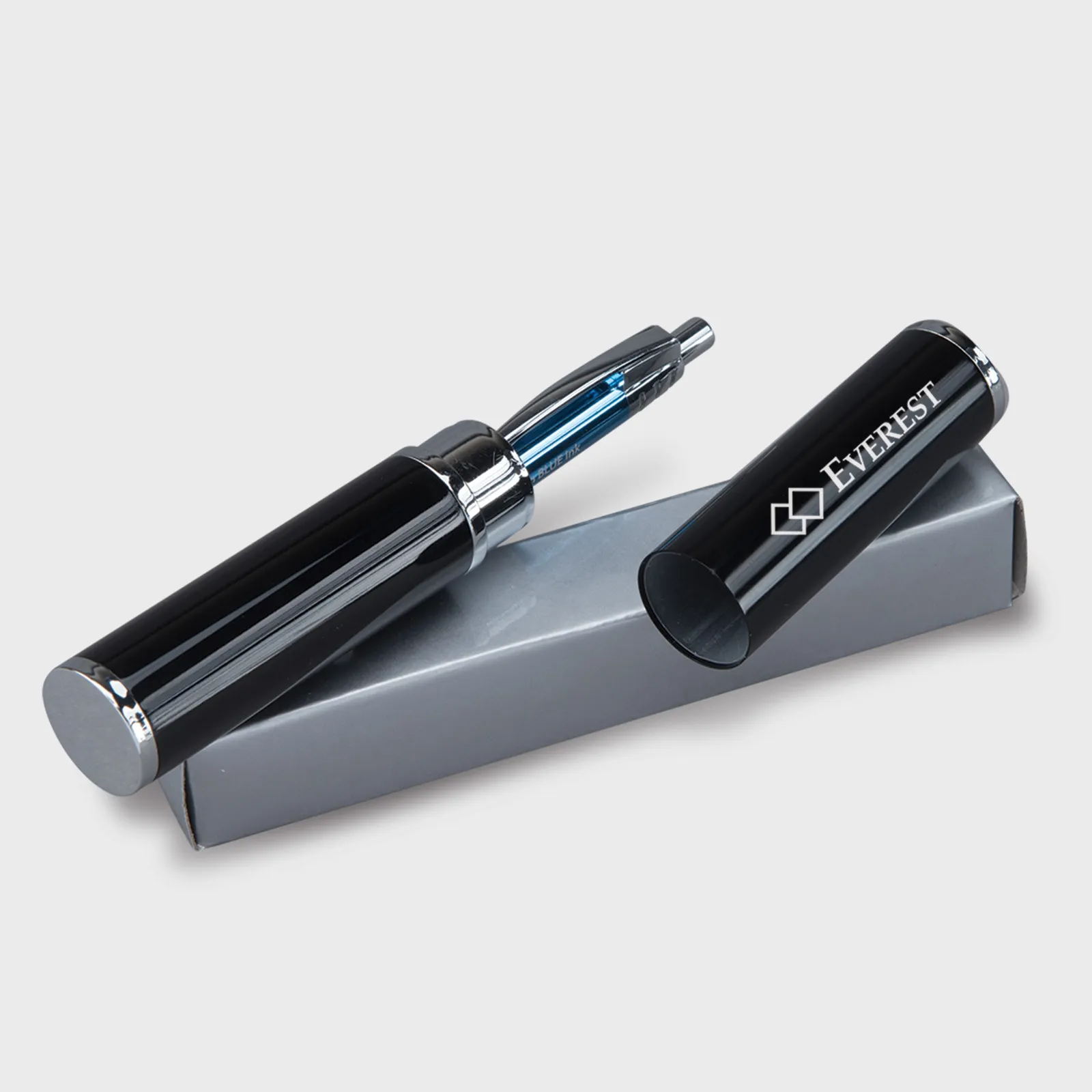 Pen Gift Box with Black Enamel Tube and Silver Case - 6 in
