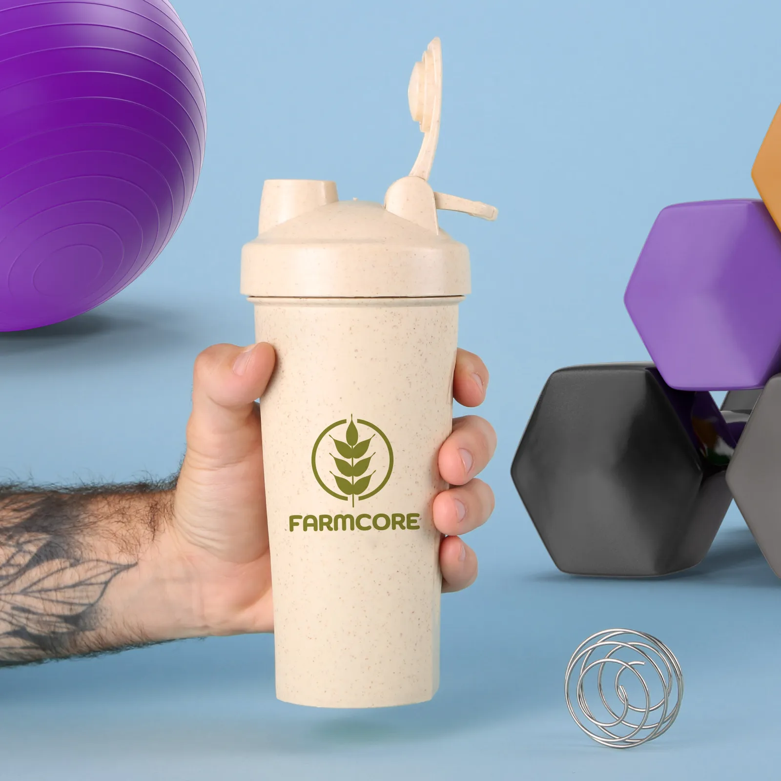 Wheat Straw Shaker Bottle with Carry Loop - 20 oz - product view 2