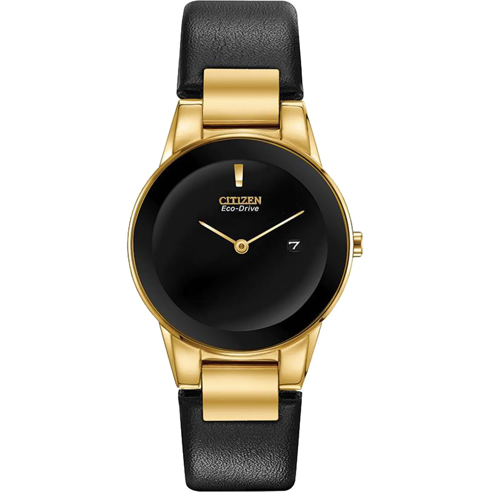 Citizen Ladies' Eco-Drive Watch Gold-Tone Black Leather
