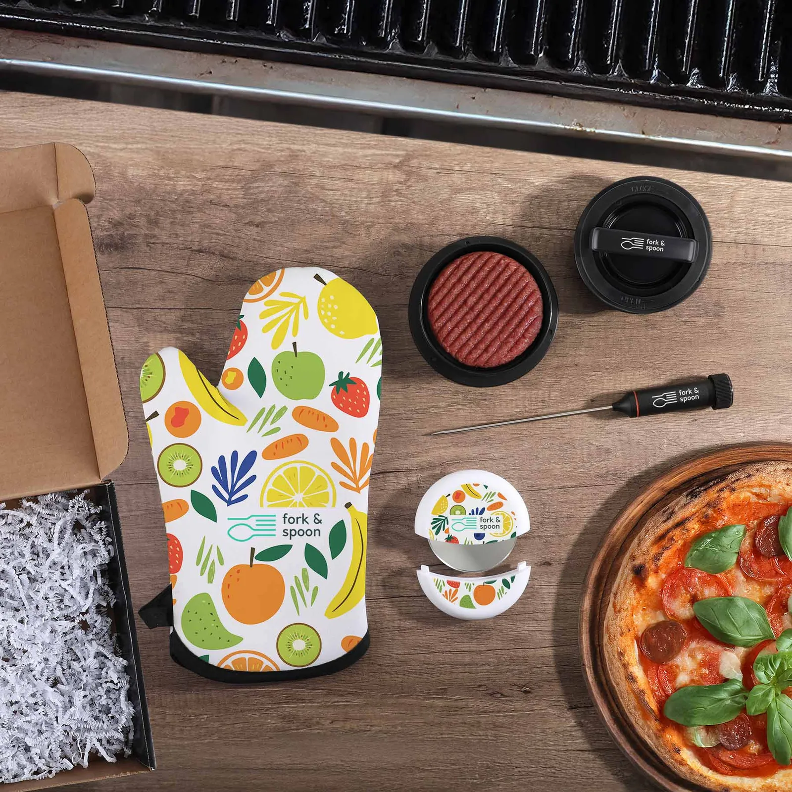 BBQ Kit with Heat Resistant Mitt and Thermometer - 13 x 10 in