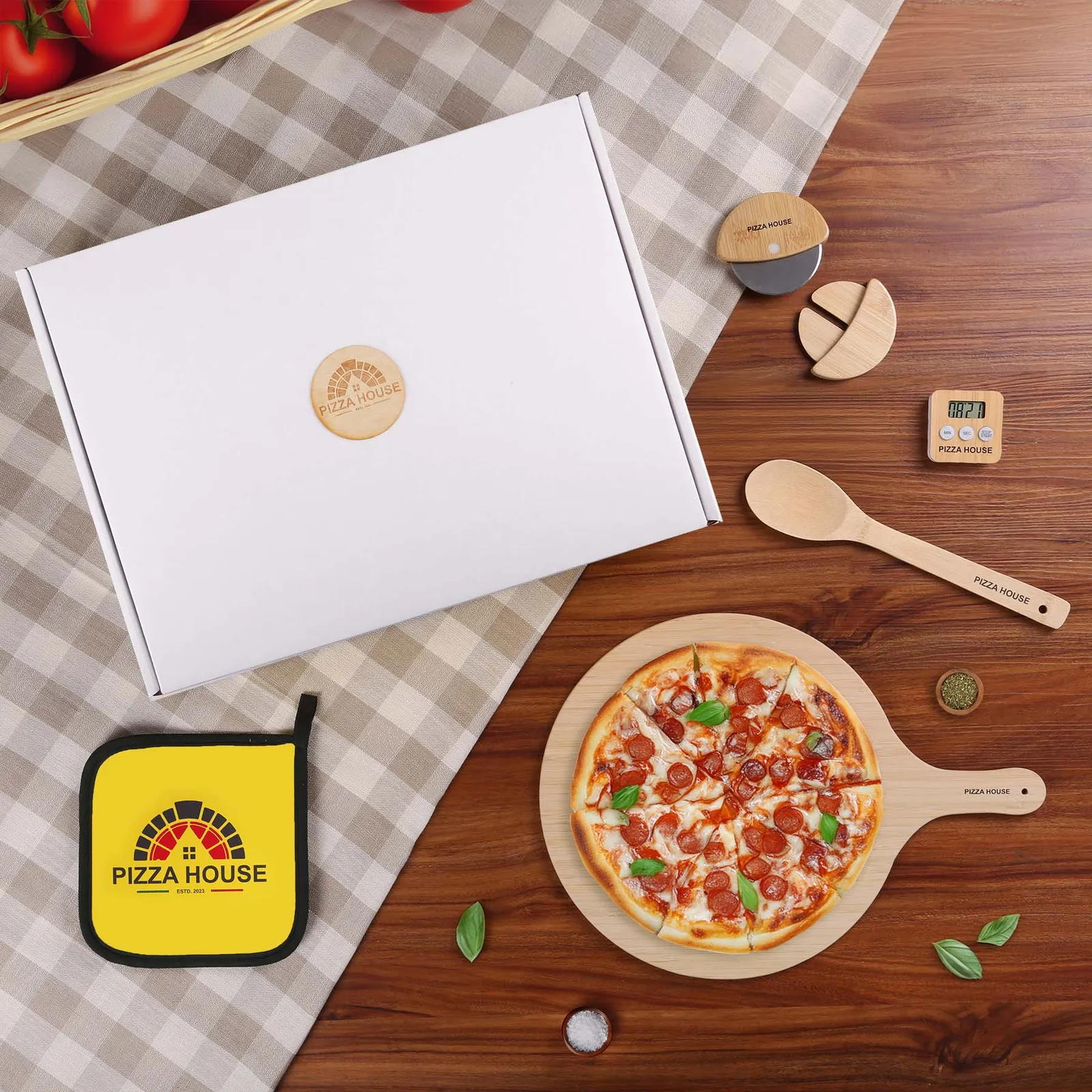 Pizza Kit Bamboo with Digital Timer and Board - 19 x 14 in