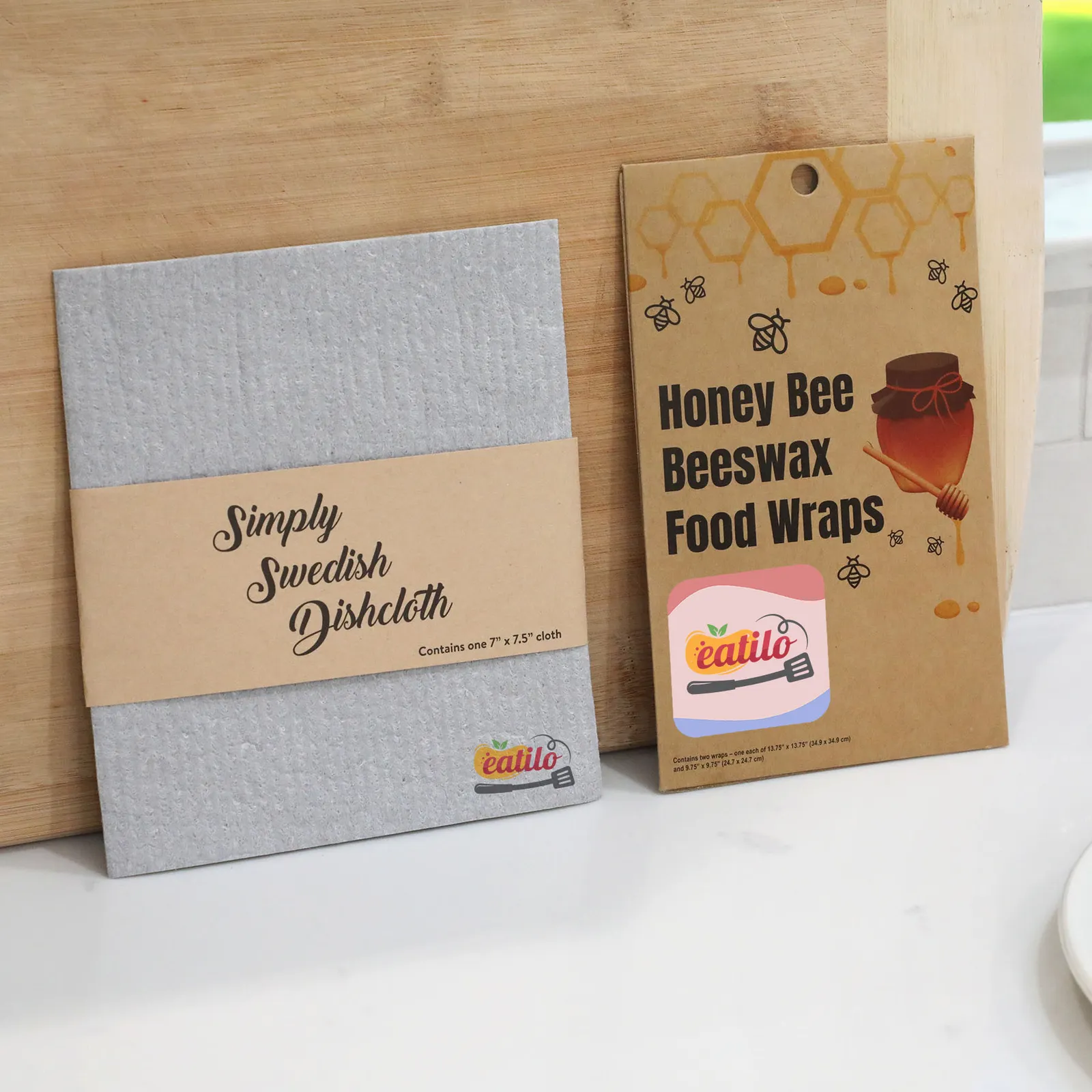 Kitchen Set Cotton with Beeswax Wraps and Dishcloth - 7 in - product view 2