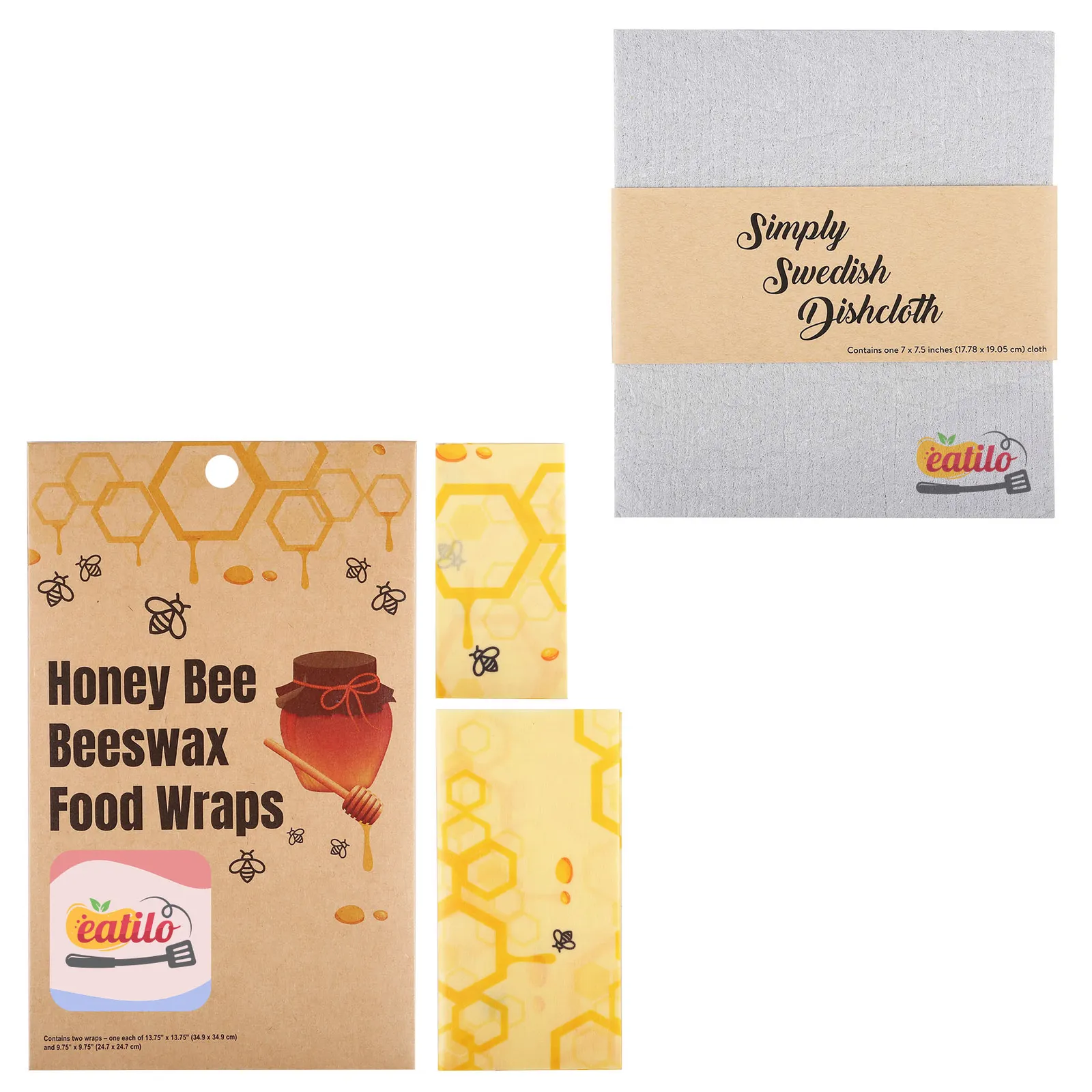 Kitchen Set Cotton with Beeswax Wraps and Dishcloth - 7 in - product view 7
