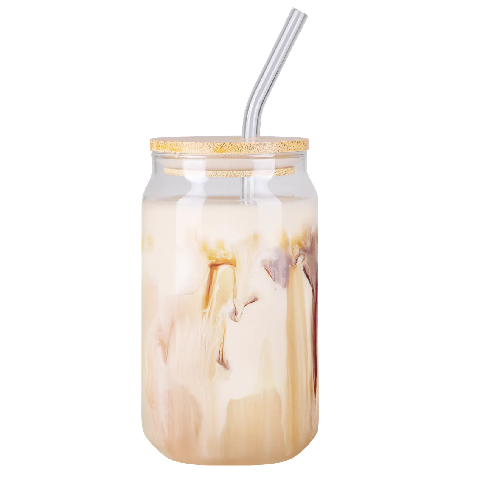 Glass Can Bamboo Lid Straw Soda Shape - 16 oz - blank view 4