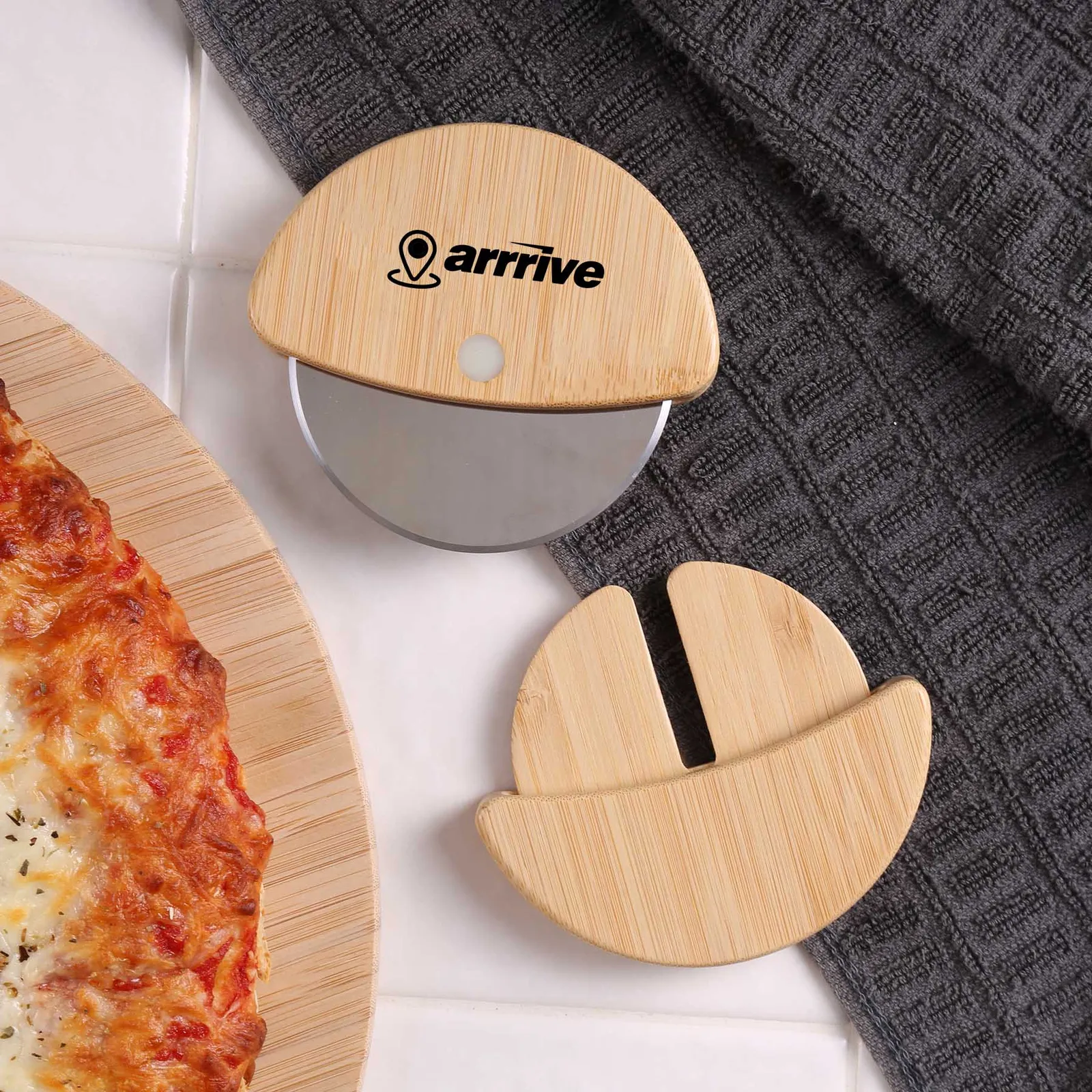 Bamboo Pizza Cutter Stainless Steel Blade