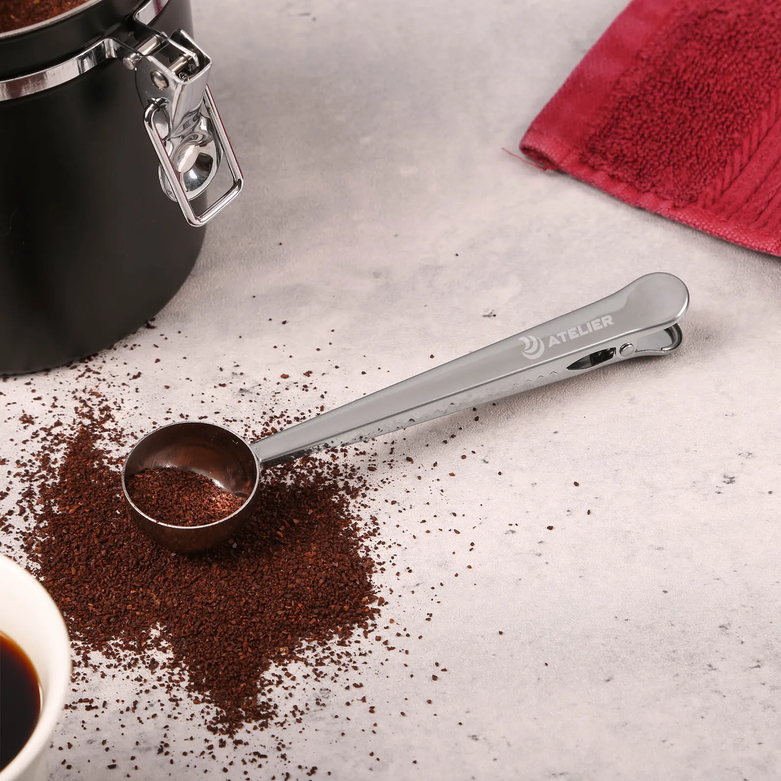 Stainless Steel Coffee Scoop and Clip - 6.75 in
