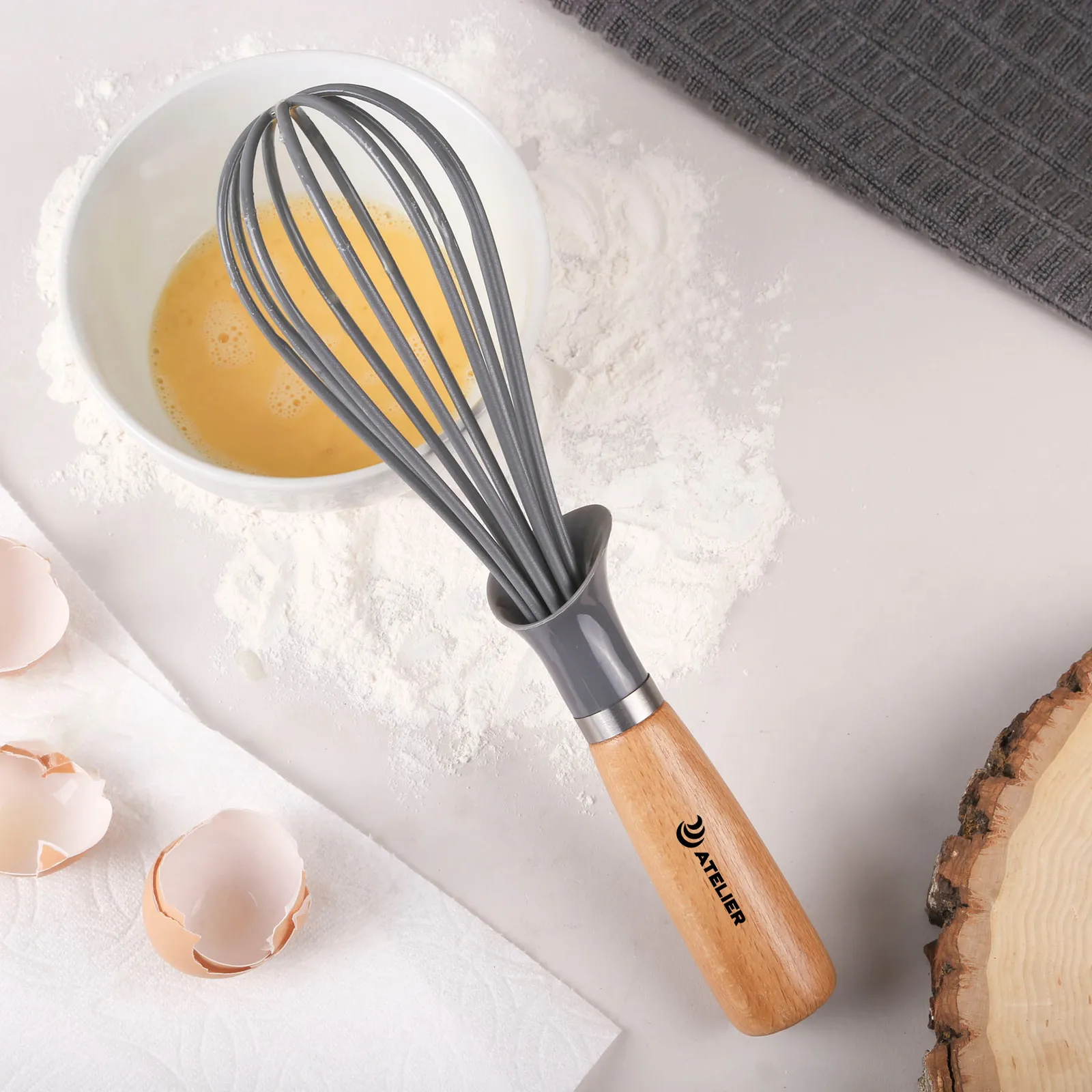 Beechwood Whisk with Anti-Leak Bowl - 11.5 in