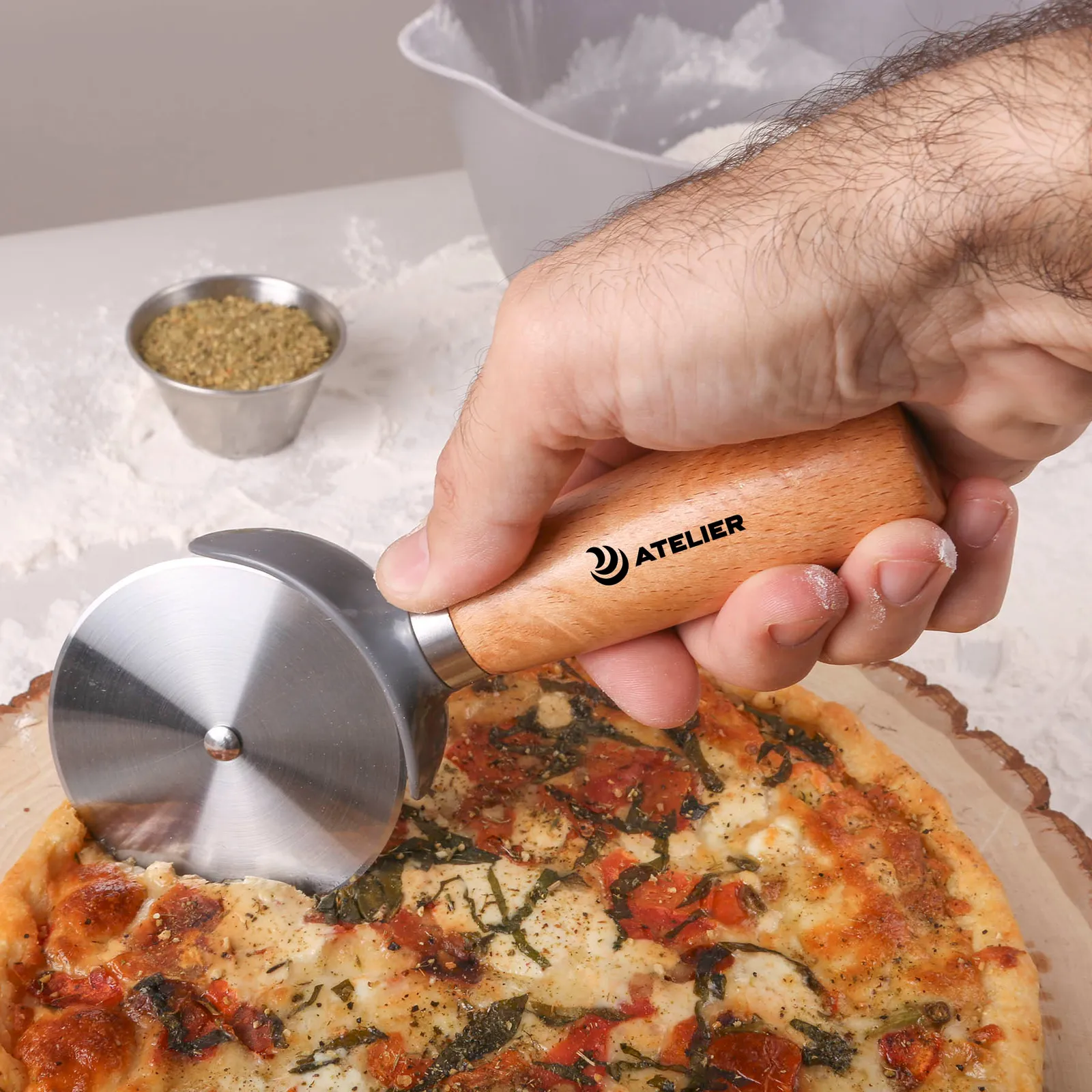 Beechwood Pizza Cutter with Steel Blade - 7.75 in