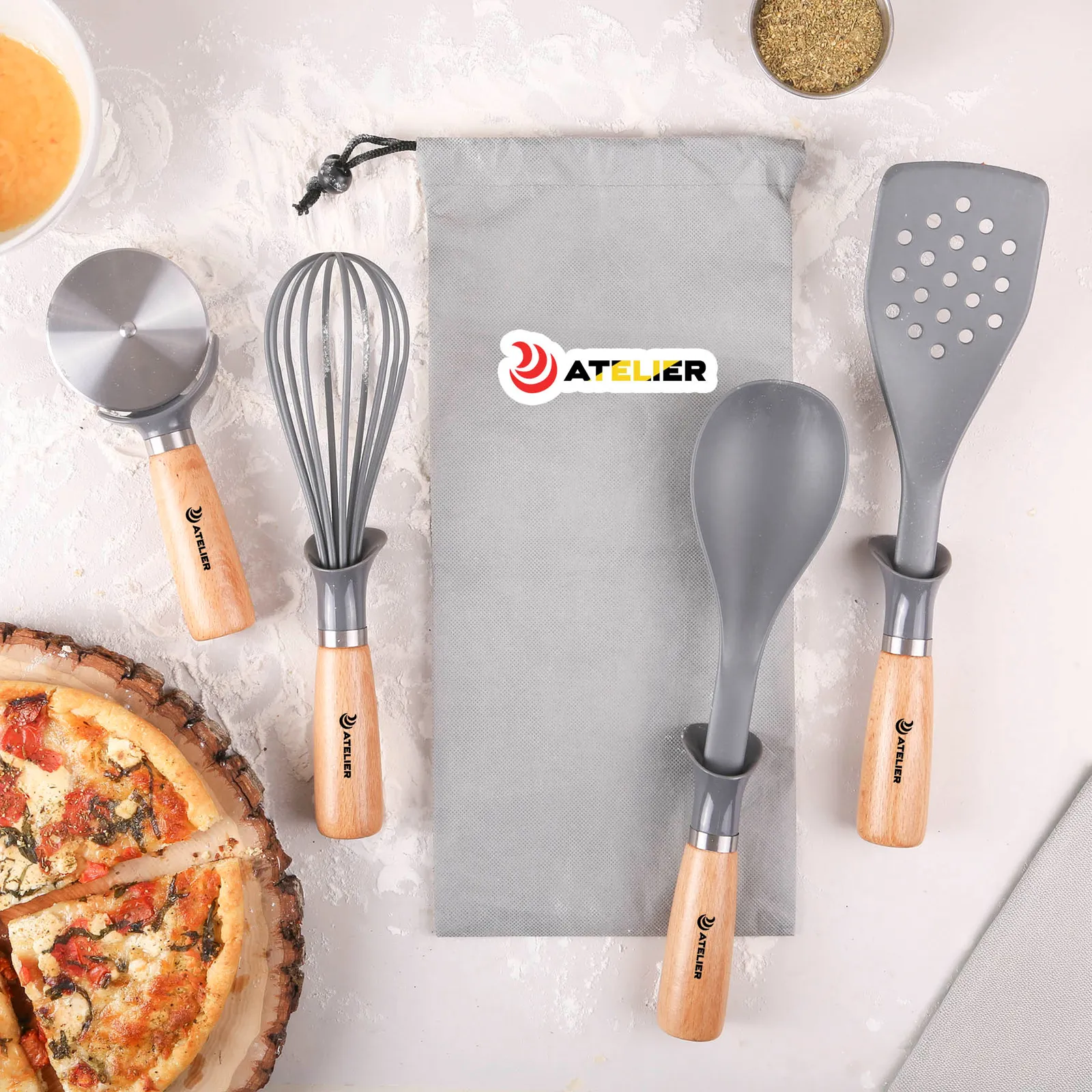 Beechwood Kitchen Utensil Set with Bag (4 Piece)
