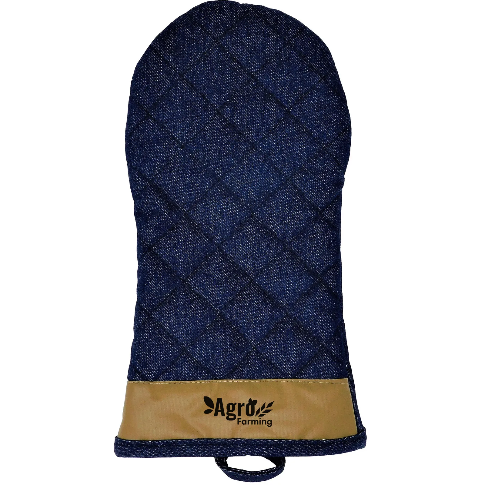 Quilted Cotton Oven Mitt with Vegan Leather Accent - 6.5 x 13 in