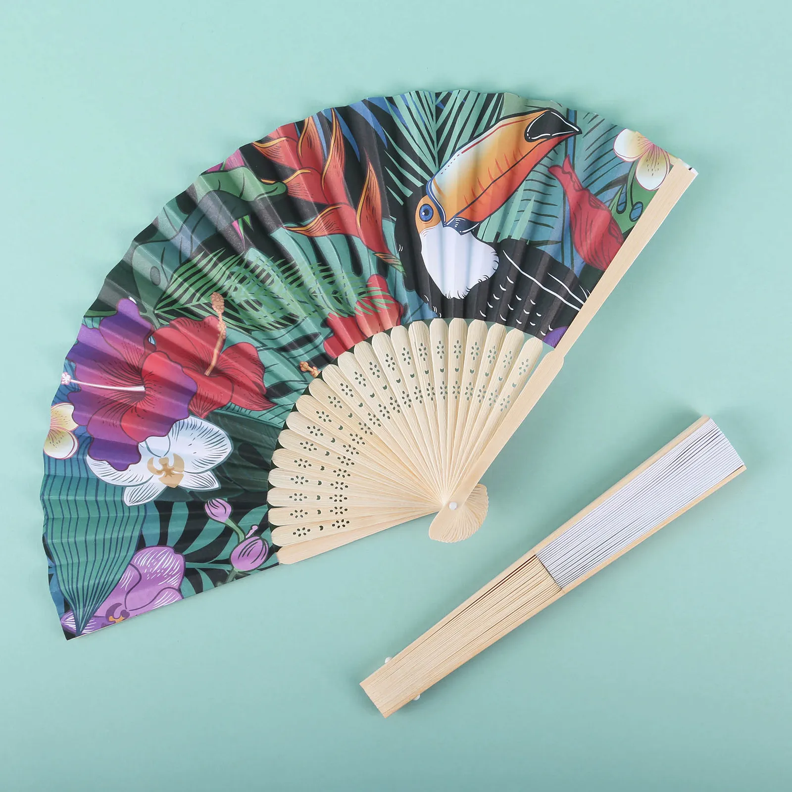 Hand Fan Printed Wood Frame Dye Sublimated - 14 x 8 in