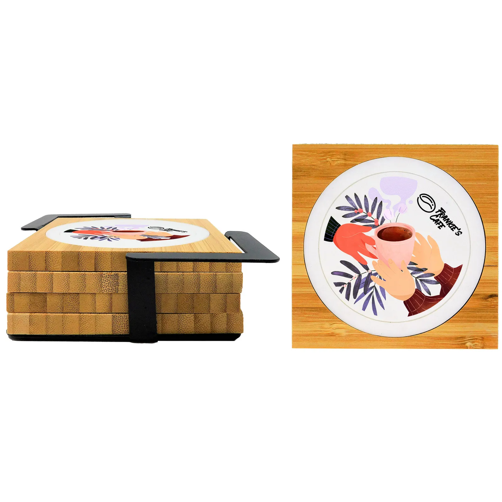Bamboo Coaster Set with Full Color Insert - 4 Piece