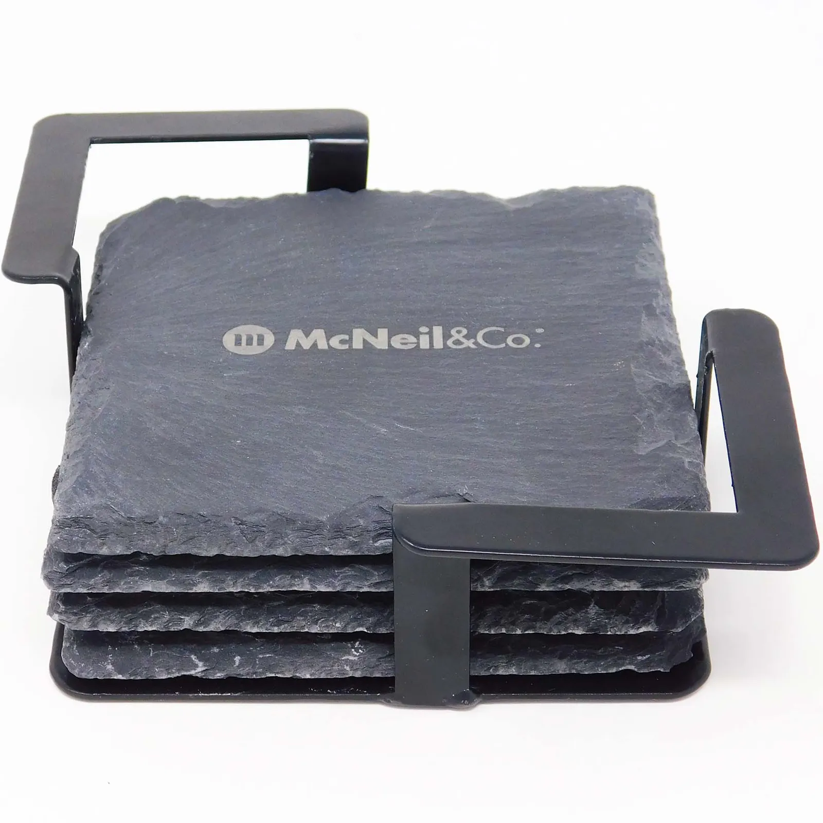 Slate Coaster Set with Metal Stand - 4 Piece