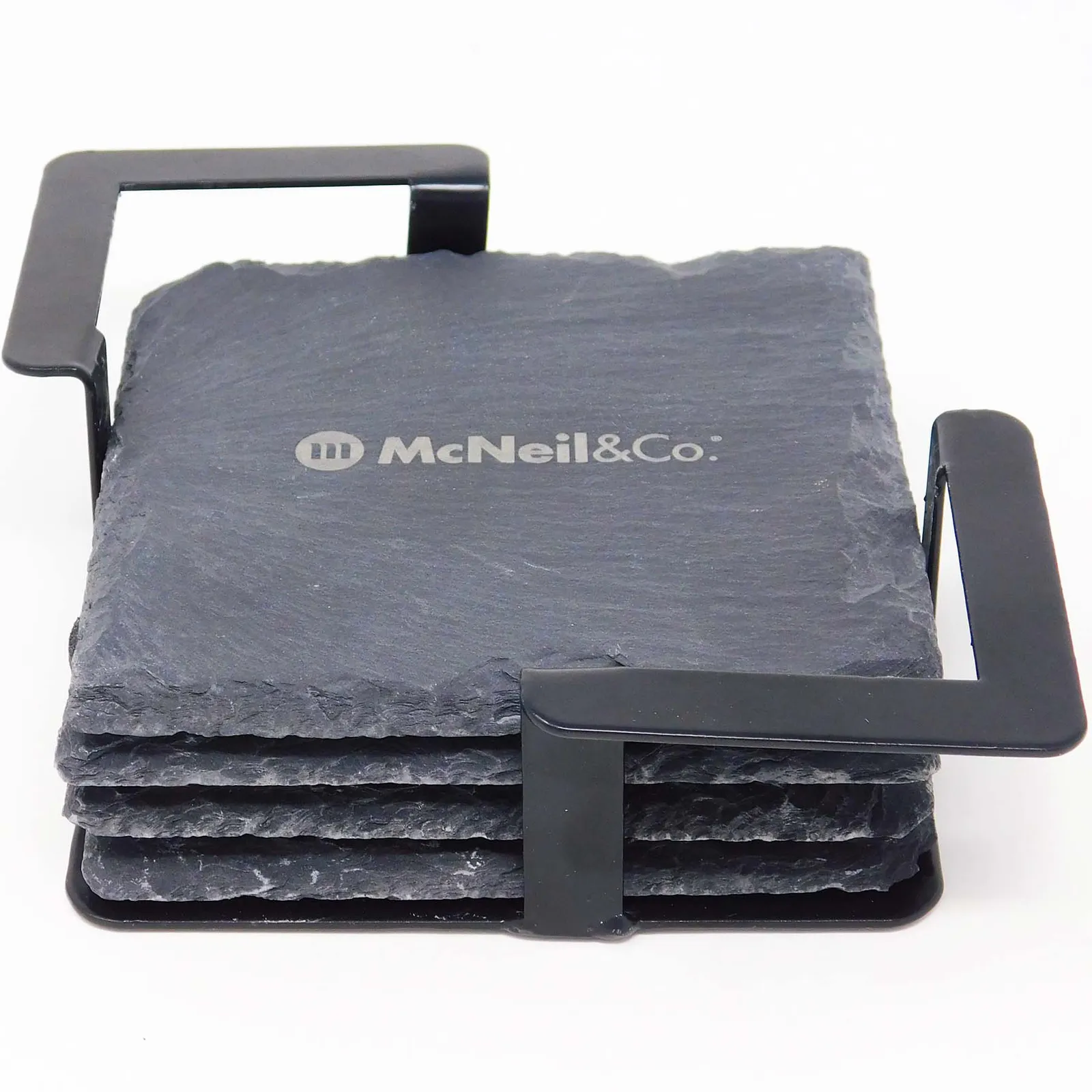 Slate Coaster Set with Metal Stand - 4 Piece - product view 3