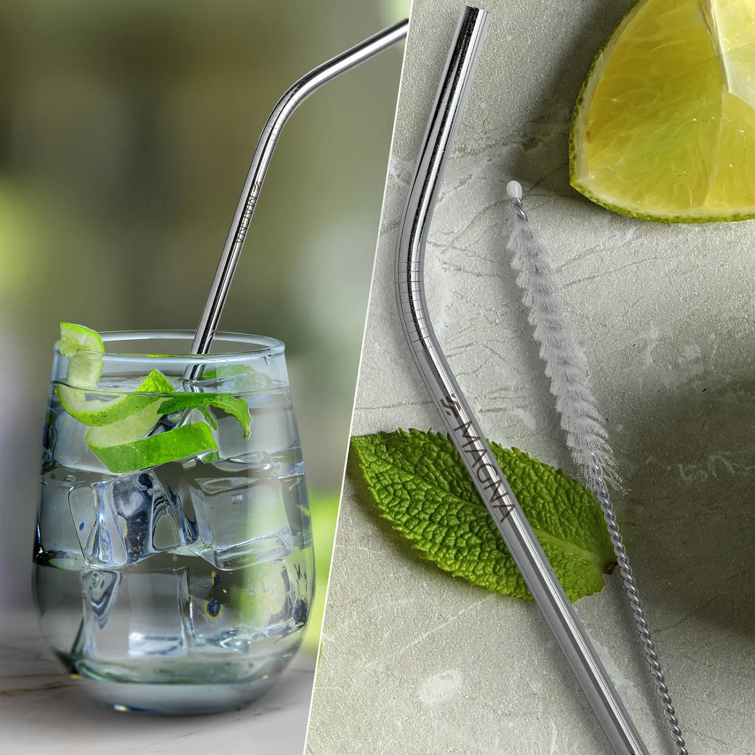 Stainless Steel Straws Bent Design - 9 in (Silver)