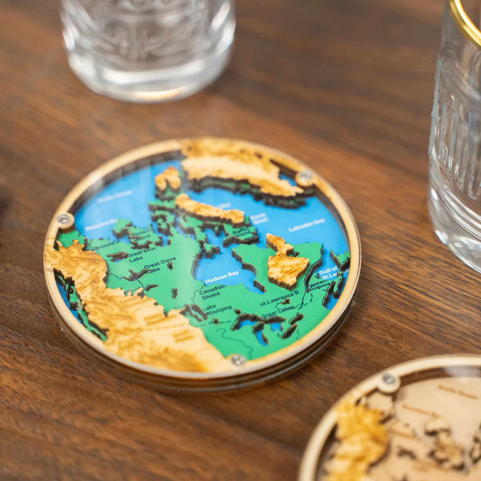 Layered Wood Coaster Birch with Clear Acrylic Top - 3 1/2 in