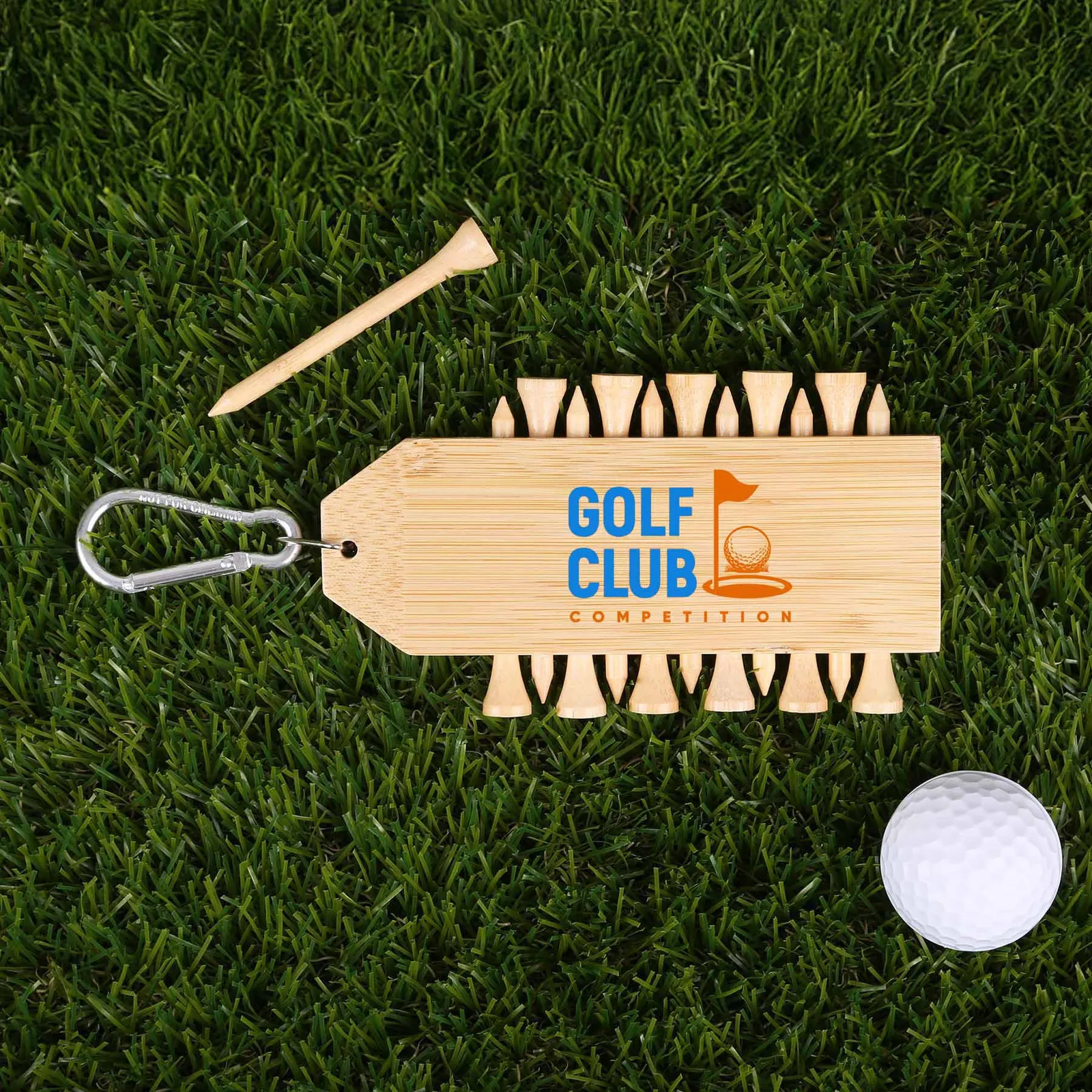 Golf Tee Set Bamboo with Carabiner (12 Pack)