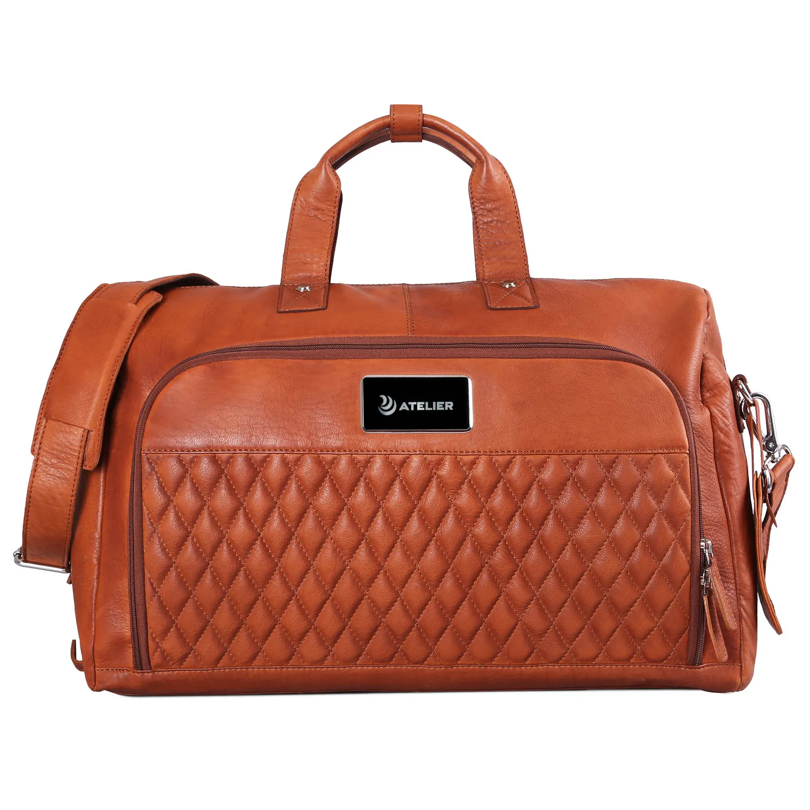 Leather Duffel Bag with Diamond Lining - 19.5 x 12 x 8 in - product view 9