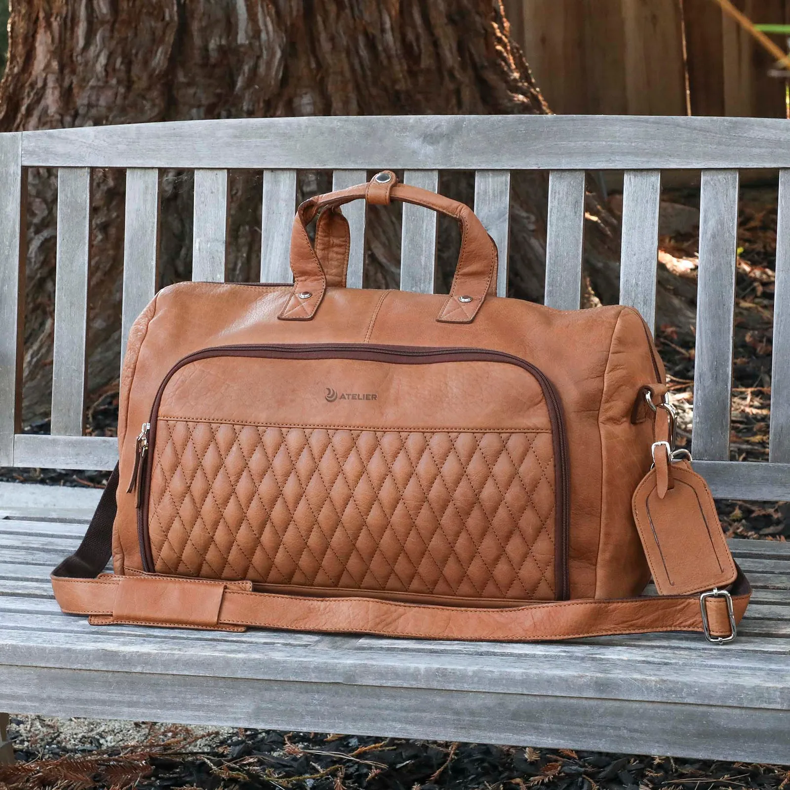Leather Duffel Bag with Diamond Lining - 19.5 x 12 x 8 in - product view 10
