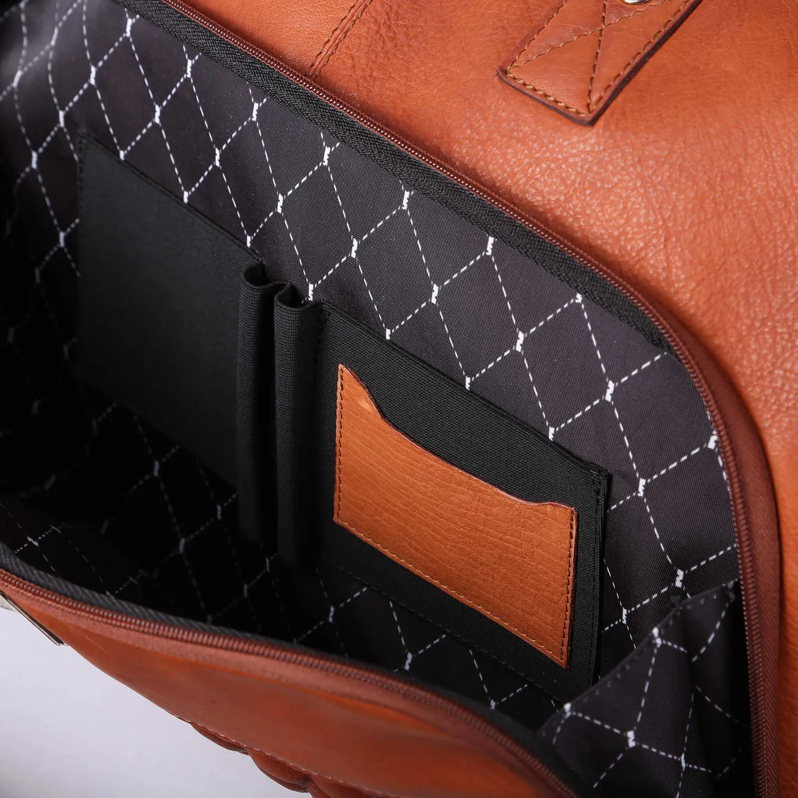 Leather Duffel Bag with Diamond Lining - 19.5 x 12 x 8 in - product view 12
