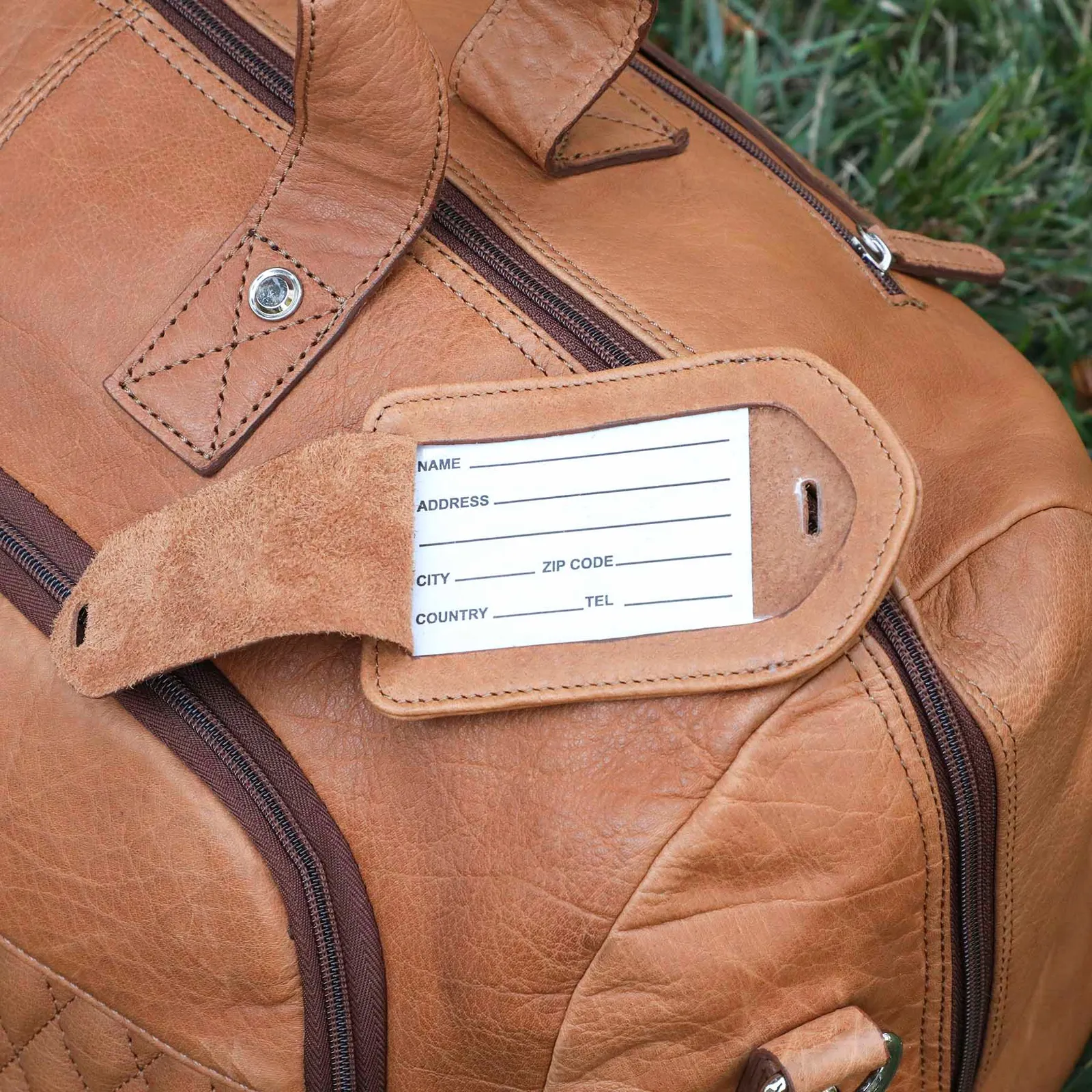 Leather Duffel Bag with Diamond Lining - 19.5 x 12 x 8 in - product view 18