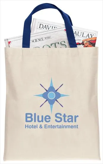 Custom Tote Bag Cotton Natural Six Handle Colors - 15.25 x 13 in