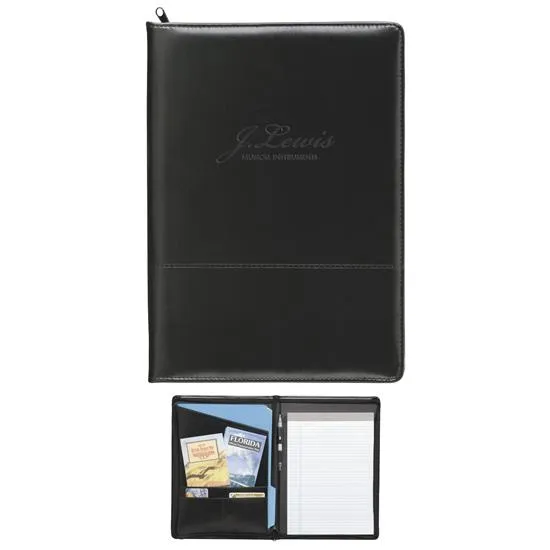 Zippered Padfolio Horizontal Stitching Vinyl - 13.6 x 10 x 1 in