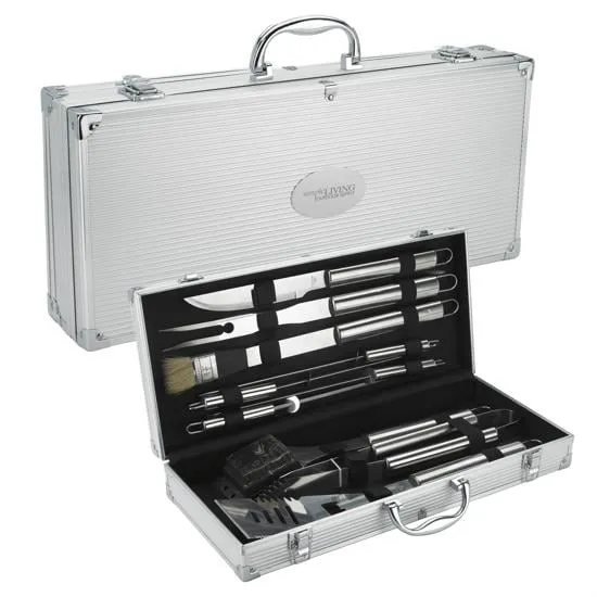 BBQ Grilling Tool Set Aluminum Case Stainless Steel - 10 Piece