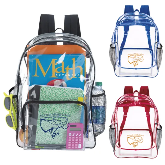 Clear Backpack Front Zippered Pocket Mesh Sides - 16 x 13 x 6 in