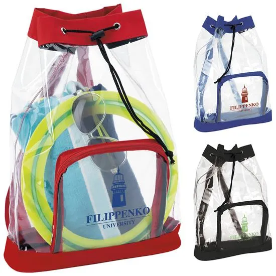 Clear Drawstring Backpack PVC Vinyl - 16.875 x 11.75 in