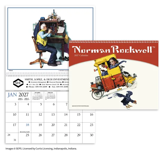 Norman Rockwell Wall Calendar FSC Paper UV Coated - 16.75 x 11 in