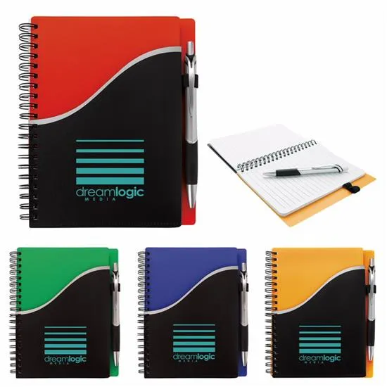 Spiral Notebook Wave Pattern Pocket with Pen - 7.125 x 5.875 in