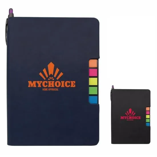 Sticky Flag Journal Leatherette Cover 5 Neon Colors - 8.25 x 6.125 in