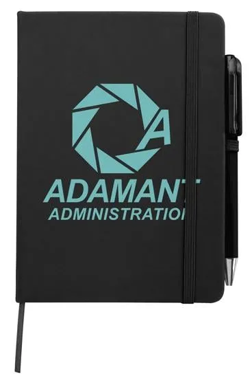 Notebook with Pen Leatherette Cover Elastic Band - 7 x 5 in