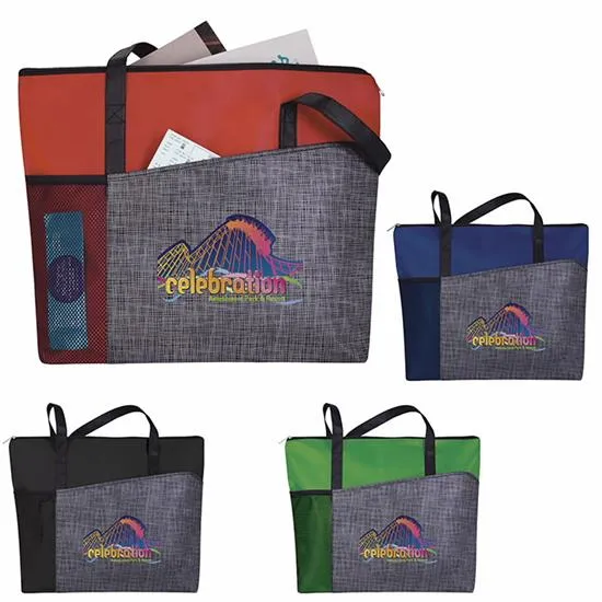 Custom Tote Bag Pattern Panel Water Bottle Pocket - 13 x 16.875 in