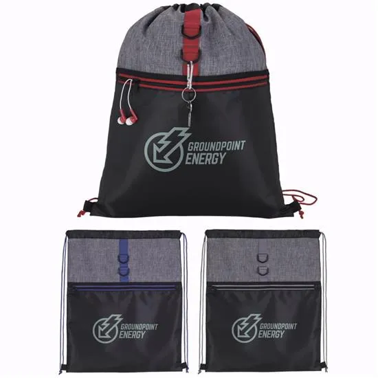 Two-Tone Drawstring Backpack 300D Polyester - 16.9 x 13.6 in