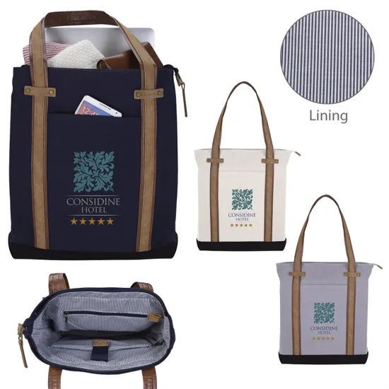 Cotton Canvas Tote PU Suede Handles 16 oz - 15.5 x 12.625 in