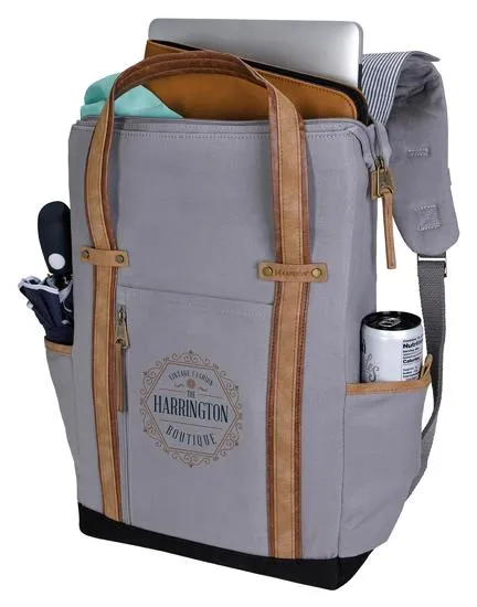Cotton Canvas Backpack Padded Laptop 16 oz - 16.5 x 12 in