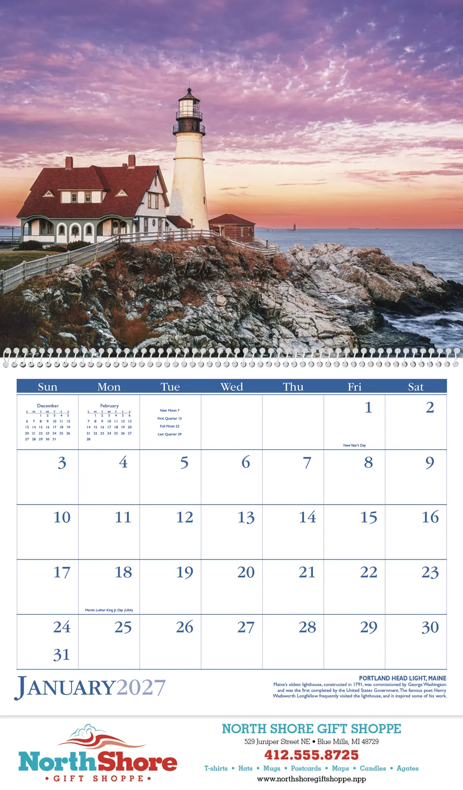 Lighthouses Wall Calendar US Coastal FSC - 18.5 x 11 in - product view 16