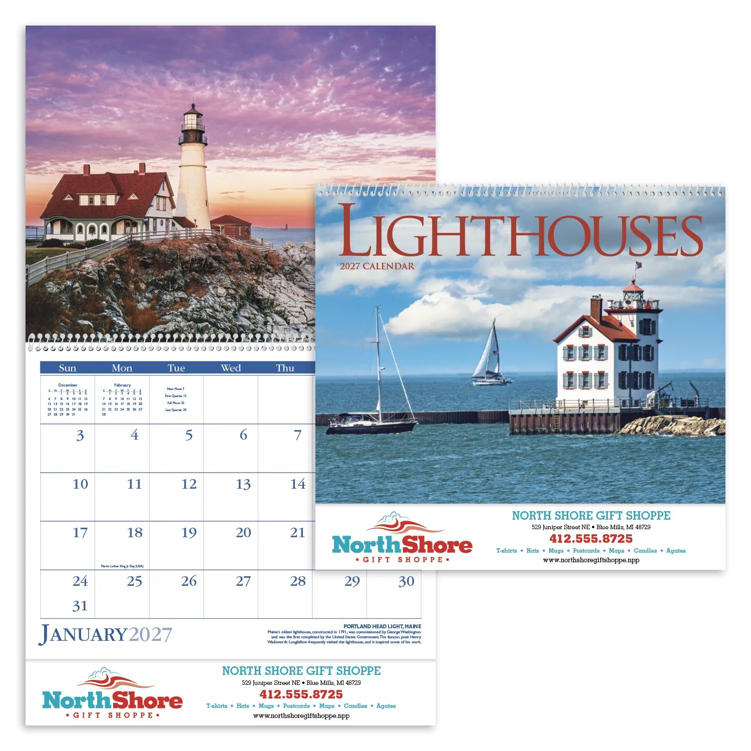 Lighthouses Wall Calendar US Coastal FSC - 18.5 x 11 in - product view 29