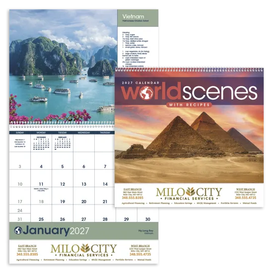 World Scenes Recipe Calendar Travel Photos - 18.5 x 11 in