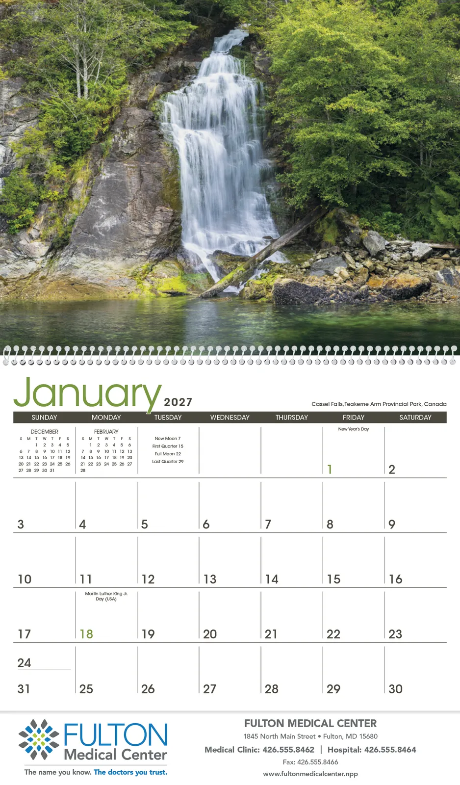 Waterfalls Wall Calendar Scenic Photography - 18.5 x 11 in - product view 16