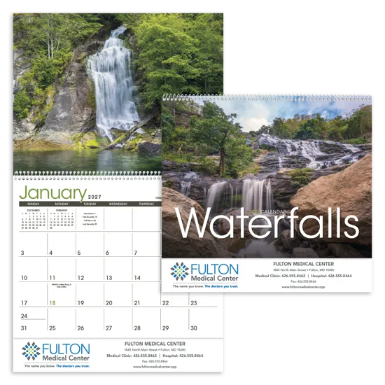 Waterfalls Wall Calendar Scenic Photography - 18.5 x 11 in