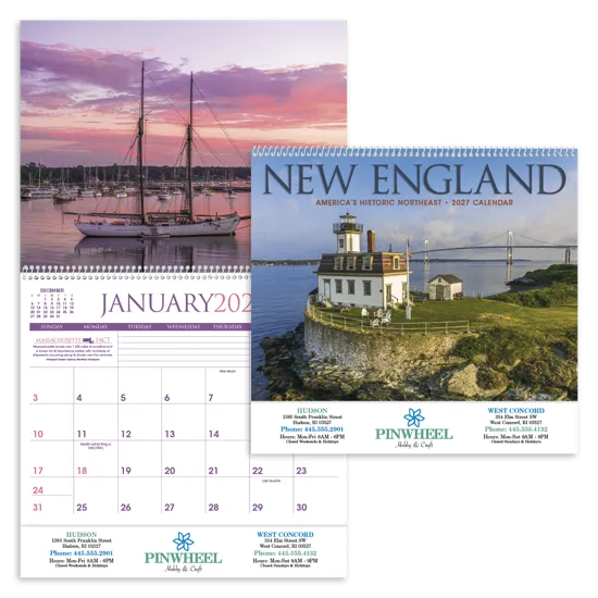 New England Wall Calendar Regional Photography - 18.5 x 11 in