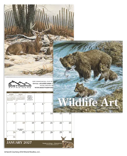 Wildlife Art Wall Calendar FSC Matte Cover - 25 x 12 in