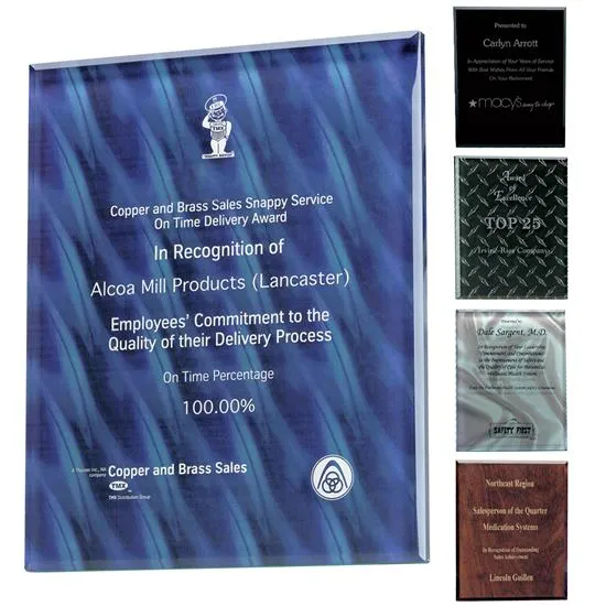 Jade Glass Award Plaque Laser Background - 10 x 8 in