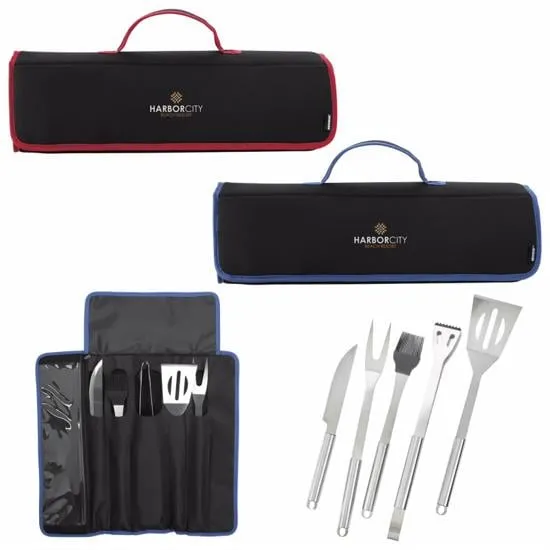 BBQ Tool Set 5-Piece Stainless Steel Neoprene Case