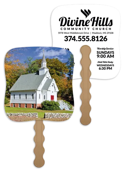 Church Hand Fan Little White Church Design - 7.75 x 7.5 in
